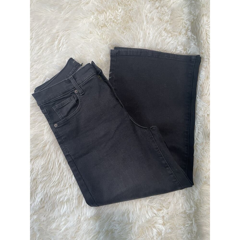 Banana Republic Wide Leg Crop Pants Black Cotton Blend Button Zip Women